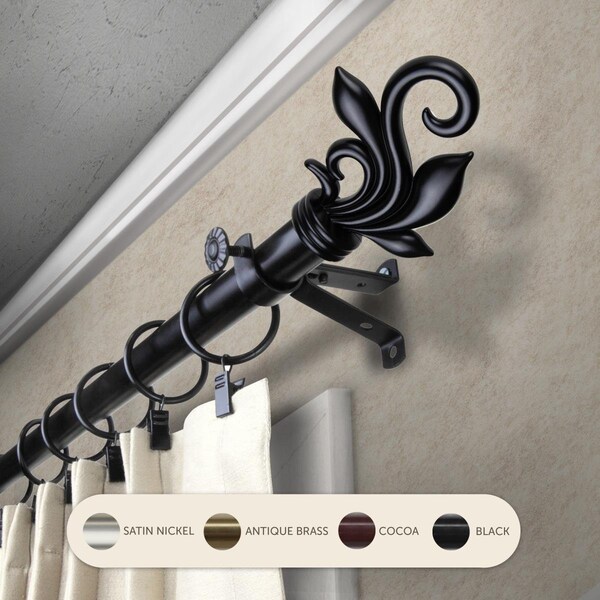 Central Design 0.8125 in. Giles Curtain Rod with 66 to 120 in. Extension, Black 4874-662 - main
